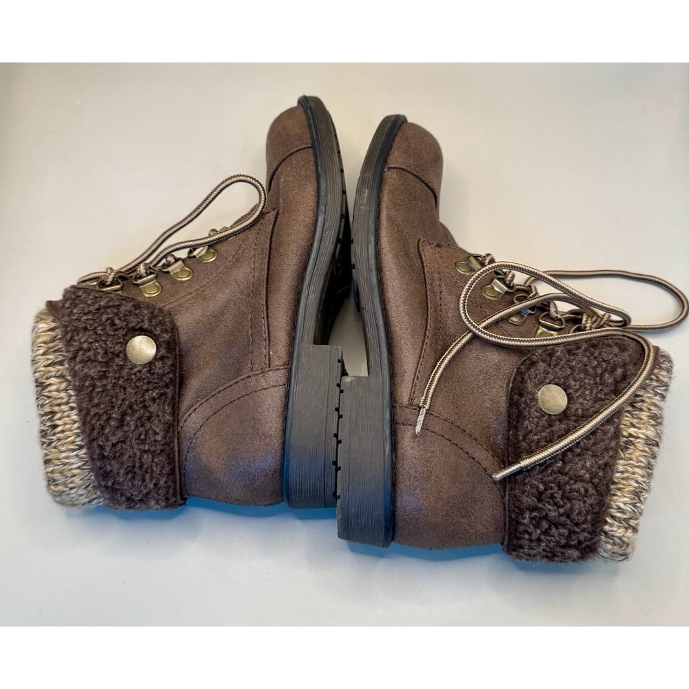 Cliffs by White Mountain Brown Fold Over Knit Cuff Boots Women’s 6M Lace Up - Picture 5 of 12
